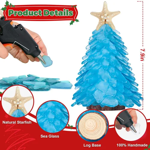 Vista 4 de Árbol de Navidad de cristal de mar verde, mini árbol de Navidad hecho a mano, centro de mesa, ideal para Navidad, Año Nuevo, decoración del hogar