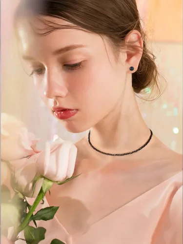 Vista 7 de Genuine Stone Choker Beaded Choker Necklace S925 Earrings Facet Crystal Choker Jewelry Sets 3MM Beaded Necklace 14"+3" Adjustable Dainty Necklace