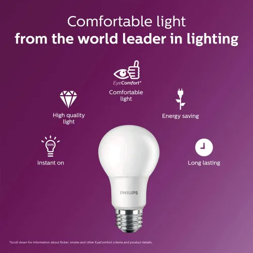 Vista 9 de Philips LED Bombilla A19 de alto lumen, no regulable, 1500 lúmenes, luz diurna (5000 K), 13.5 W = 100 W, base E26, paquete de 4