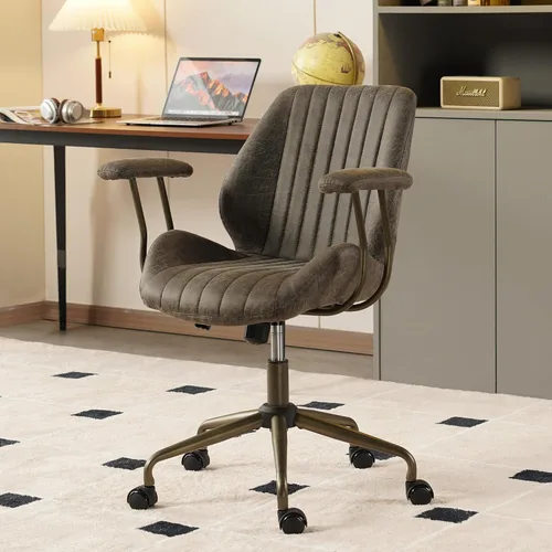 Vista 8 de Silla de oficina ergonómica para grandes y altos, silla ejecutiva moderna de mediados de siglo con soporte lumbar, respaldo alto, cojín grueso, piel