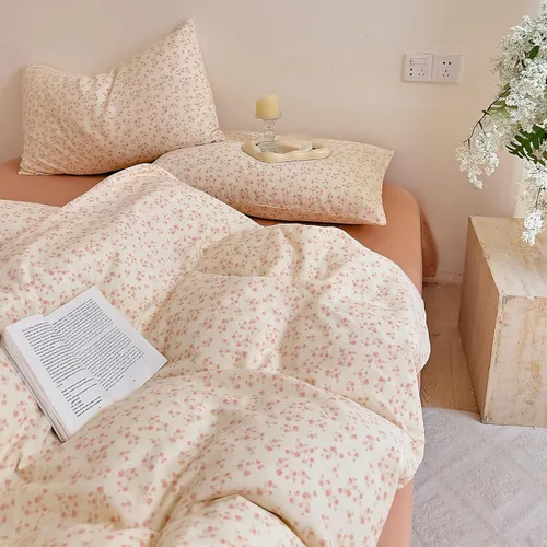 Vista 44 de Funda de edredón de flores rosadas, tamaño individual, elegante, con volantes, funda de edredón de encaje de algodón, juego de ropa de cama floral