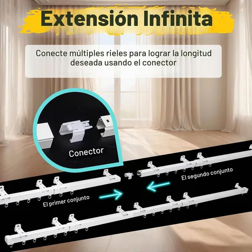 Vista 4 de Pista de cortina retráctil de aluminio para pared o techo de 2.3 a 4 pies