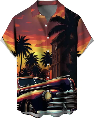 Vista 61 de Camisas tropicales con botones para hombre, camisas hawaianas de manga corta, casuales para vacaciones, camisas de playa holgadas Beige-playa escena