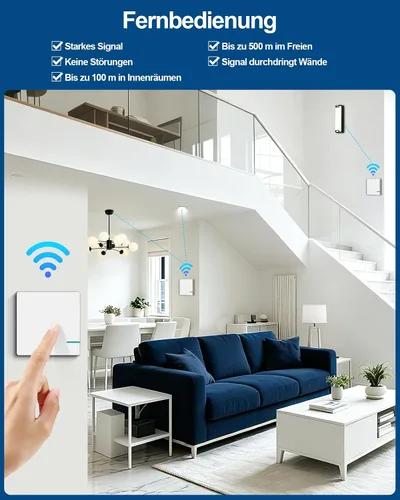 Vista 3 de Thinkbee Kit de interruptor de luz inalámbrico, interruptor de pared remoto con mini receptor, IP66 impermeable, 1969 pies para interiores