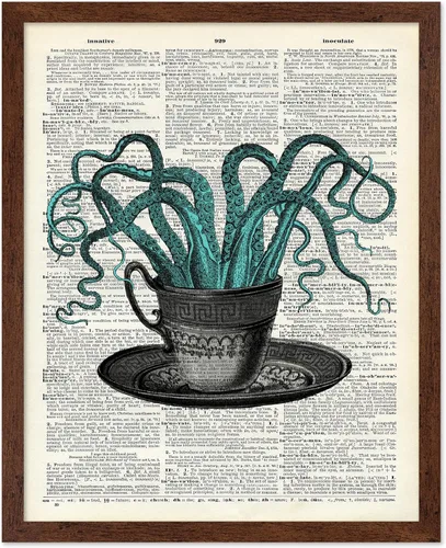 Vista 22 de Poster Master Póster de pulpo para parejas, póster de diccionario, arte Kraken, regalo romántico para él, ella, amantes, decoración náutica