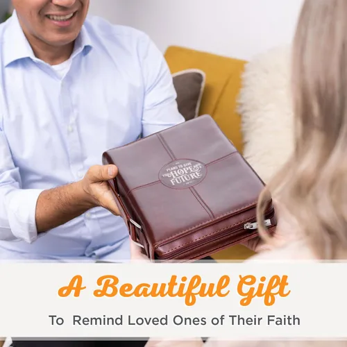 Vista 10 de Christian Art Gifts Funda protectora de piel sintética marrón castaño para la Biblia clásica para hombres y graduados: Esperanza y un futuro