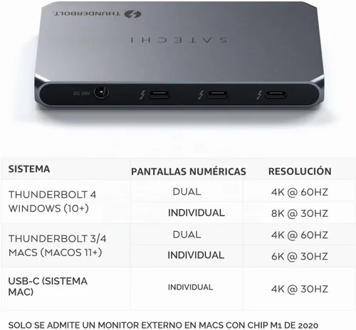 Vista 3 de Satechi Hub delgado Thunderbolt 4 5-en-1, carga USB C de 60W, pantalla única de 8K o doble de 4K, 4 puertos Thunderbolt 4, USB 3.2 Gen2, compatible