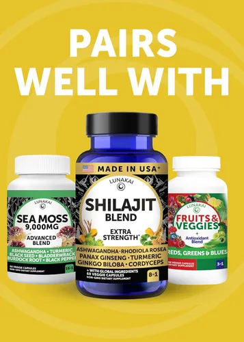 Vista 9 de Lunakai Cápsulas puras de Shilajit fabricadas en Estados Unidos con Ashwagandha, Rhodiola y Cordyceps - Extracto de Shilajit extra fuerte