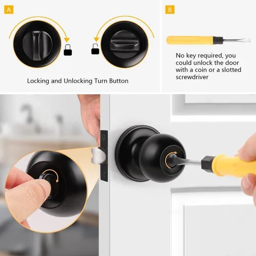Vista 7 de Probrico - Perilla interior para puerta de baño, manija de puerta sin llave para dormitorio, juego de cerradura para puerta interior con perilla