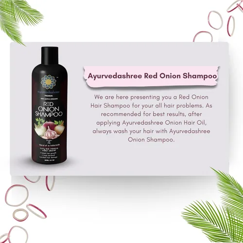 Vista 2 de AYURVEDASHREE Champú de cebolla roja para el crecimiento del cabello y control de caídas del cabello, con hoja de curry, hibisco, alanket indio