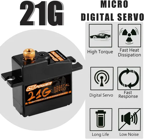 Vista 4 de 2 piezas de servo digital mini 21G, kit de motor de servos micro RC de engranaje de dirección de metal completo con cuerno de servo de 25T