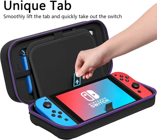 Vista 6 de Carrying Case, Fit Joy-Con and AC Adapter, Portable Hard Shell Pouch Carrying Travel Bag for Accessories Holds 20 Gards, Purple