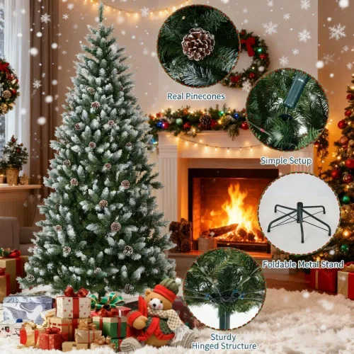 Vista 3 de GAOMON 7.5FT Pre-Lit Flocked Artificial Christmas Tree, 450 Lights Type 12