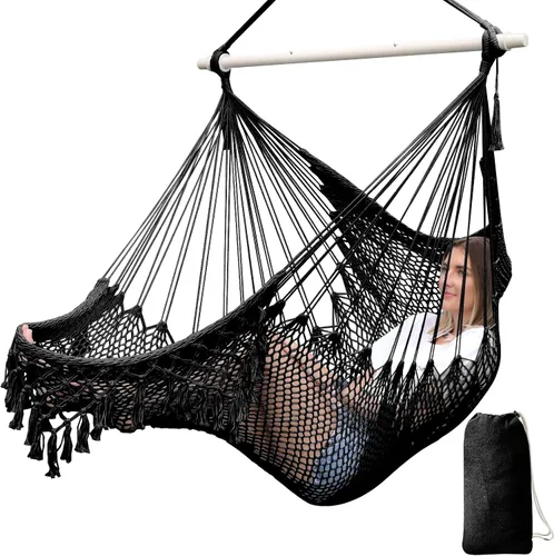 Vista 11 de Chihee Hamaca Silla de malla tejida hecha a mano Asiento colgante Barra esparcidora de metal