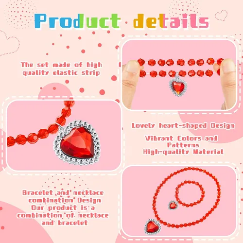 Vista 3 de 7 juegos de joyería de vestir para niña, joyería para niños, pulsera de princesa, collares, juego de joyas de disfraz para niña, fiesta de disfraces