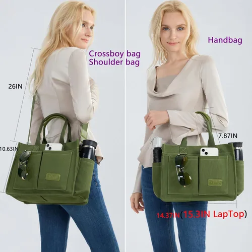 Vista 3 de Bolso de mano para mujer con compartimentos, bolso grande de lona para mujer, bolso cruzado de trabajo, portátil, bolsa de libros, bolsos de hombro