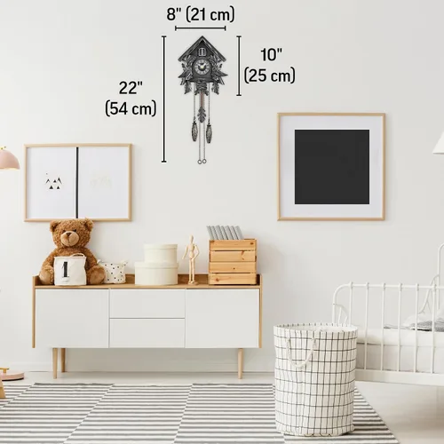 Vista 4 de TIMEGEAR Reloj de cuco con modo nocturno, pájaro cantante, decoraciones de madera y péndulo oscilante