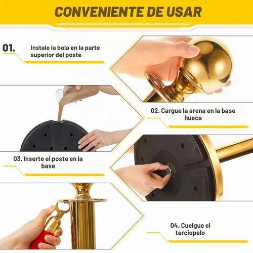Vista 5 de Ferraycle - 8 piezas de 2025 Prom de acero inoxidable, soporte con cuerda de terciopelo de 5 pies y poste, barreras de control de multitudes
