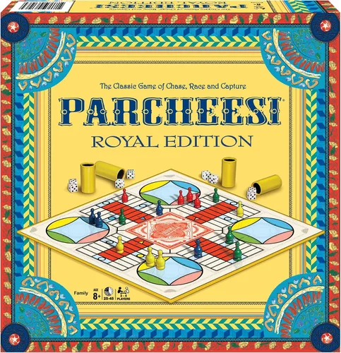 Vista 2 de Edición Real de Parchís, con gráficos encantadores, por Winning Moves Games USA Favorito clásico de la familia, fichas finas y tazas de dados