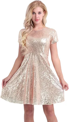 Vista 2 de Vestido de dama de honor con lentejuelas de manga corta para mujer