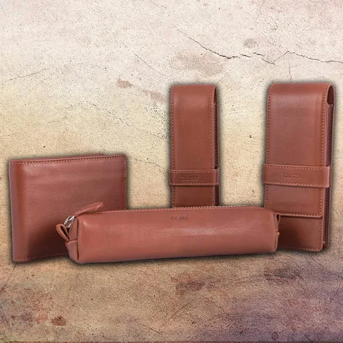 Vista 7 de DiLoro Estuche doble de cuero para lápices para dos bolígrafos estilográficos, bolígrafo y lápices (Bugatti Tan)