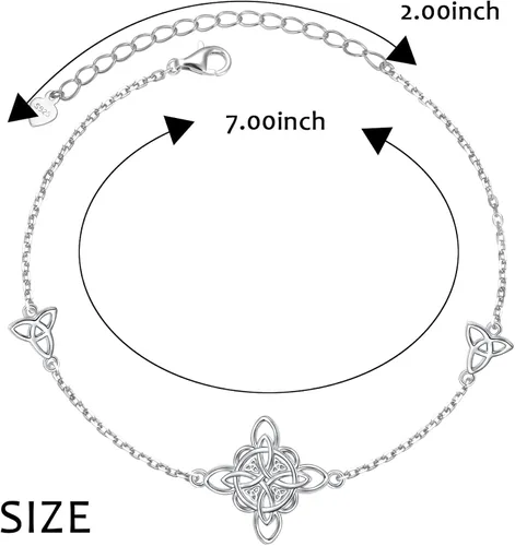 Vista 5 de FLYOW Pulsera de plata de ley 925, joyería irlandesa de buena suerte, triquetra, trinidad, brujas celtas, nudo para mujer
