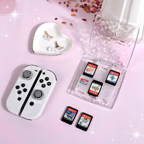 Vista 2 de DLseego Estuche transparente para tarjetas de juego de cristal para interruptor regular, Lite OLED, 11 ranuras para tarjetas de juego, 2 ranuras