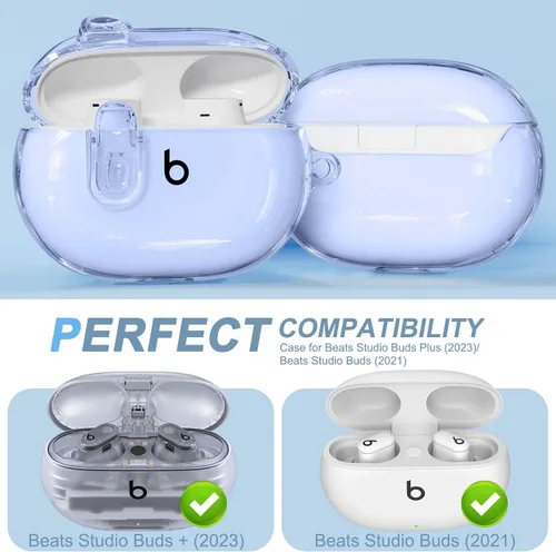 Vista 3 de Compatible con Beats Studio Buds/Studio Buds Plus Funda transparente 2021/2023 con clip de bloqueo para hombre con kit de limpieza, funda protectora