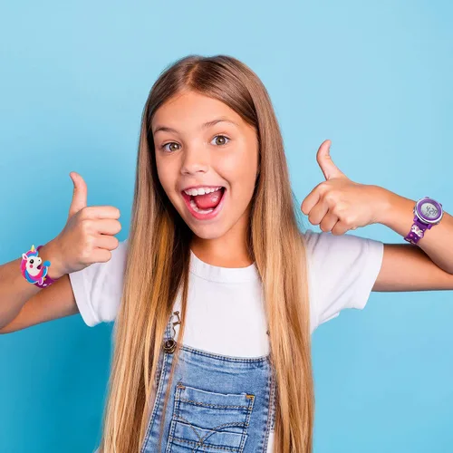 Vista 7 de 2 Pieces Kids Unicorn Watch Toddler Watch and Silicone Wristband Cute 3D Kids Digital Watch Waterproof 7 Color Lights Watch with Alarm Stopwatch