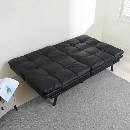 Vista 3 de Sofá cama futón, sofá cama convertible de espuma viscoelástica, moderno sofá cama plegable para espacio de vida pequeño y compacto (negro + PU#)