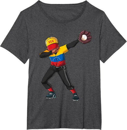 Vista 28 de Baseball Dabbing Venezuela Player Catcher Pitcher Hombres Niños Camiseta, Negro