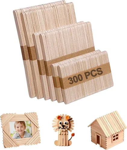 Vista 9 de 300 palitos de abedul natural para manualidades, 3 anchos y longitudes surtidos para bricolaje avanzado, modelos arquitectónicos y construcción