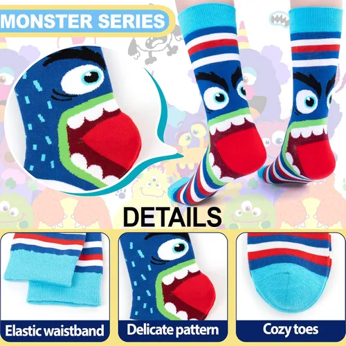 Vista 6 de Dsia Zamur Calcetines para niños y niñas, paquete de 4 a 6 unidades + caja de regalo, novedosos calcetines de pantorrilla coloridos para adolescentes