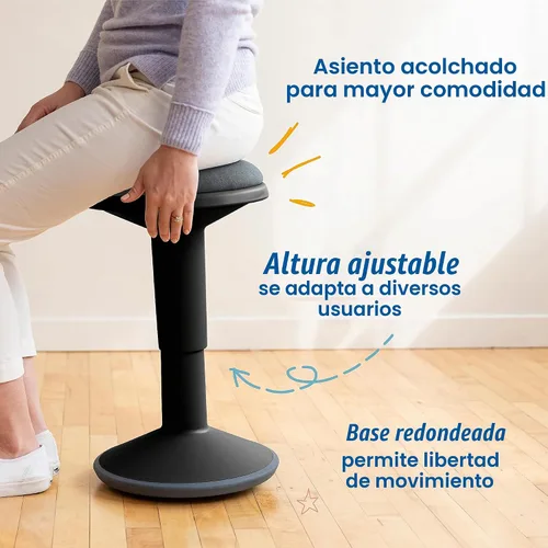 Vista 5 de ECR4Kids Taburete oscilante Sitwell con cojín, altura ajustable, asiento activo, negro