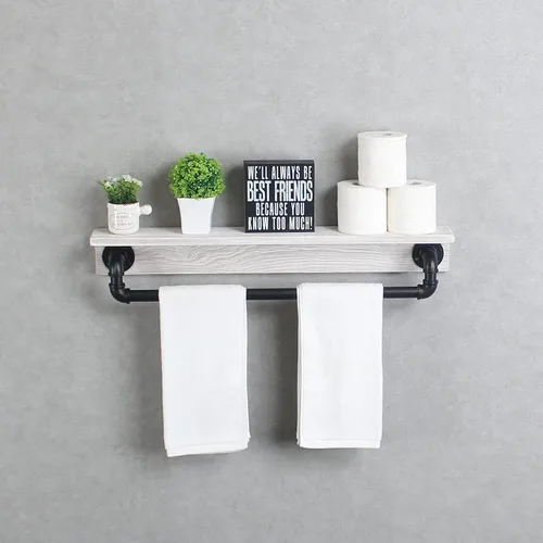 Vista 9 de MBQQ Estante de tubo industrial, estante de pared rústico con toallero, toalleros de granja de 20 pulgadas para baño, estantes flotantes montados