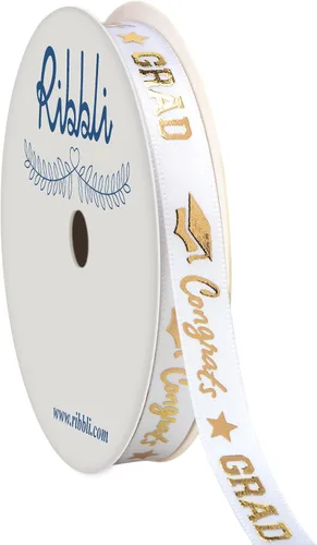 Vista 5 de Ribbli Cinta de graduación, cinta de satén negra y dorada de felicitaciones para envolver regalos, decoración de fiesta de graduación, 1/2 pulgada x