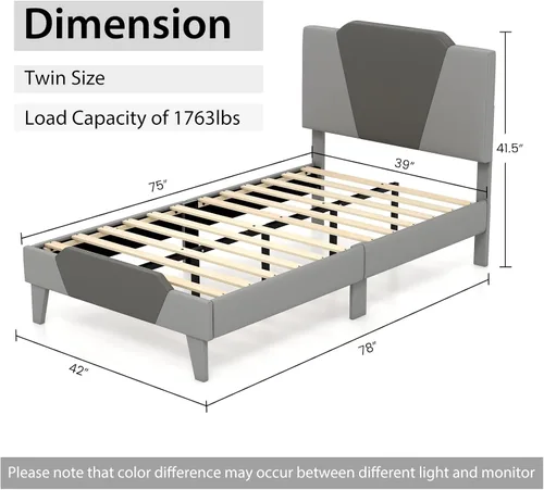 Vista 2 de Giantex Base de cama tapizada de terciopelo individual con cabecero, cama de plataforma moderna con listones de madera fuertes y estribo de 2