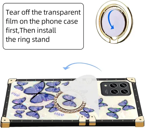 Vista 5 de Funda para Revvl 6 Pro para mujer, elegante funda protectora de TPU con función atril para Revvl 6 Pro (mariposa púrpura)
