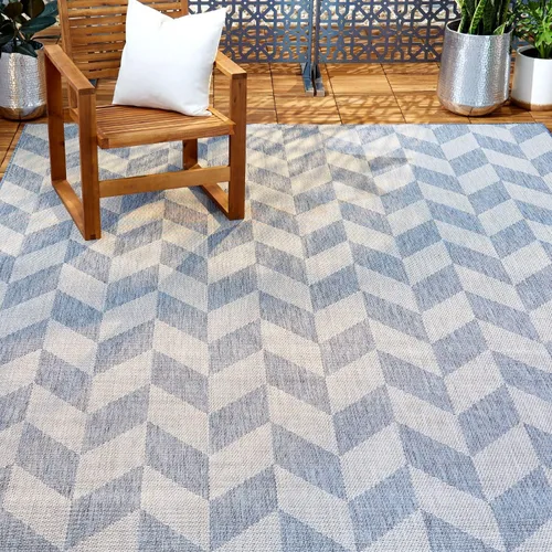 Vista 26 de Nicole Miller New York Patio Country Calla - Alfombra contemporánea de espiga para pasillo de interiores y exteriores, azul/gris, 1 pie y 9 pulgadas