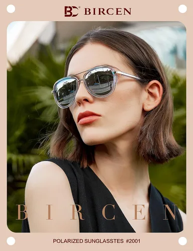 Vista 2 de BIRCEN Gafas de sol polarizadas para mujer con protección UV - Sombras retro espejadas con montura de acetato BC2001