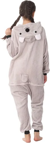 Vista 6 de Disfraz de animal para niños, pijama de franela para niños, cosplay, para niños y niñas, Halloween, cálido de felpa de una pieza, koala