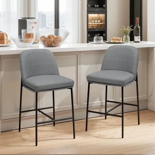 Vista 17 de COLAMY Taburetes de bar con respaldo, taburetes de bar de altura de mostrador, taburetes tapizados con patas de madera para cocina, isla de comedor