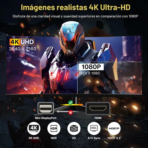 Vista 2 de IVANKY Cable 4K Mini DisplayPort a HDMI de 10 pies, 4K @30Hz Thunderbolt a 10 pies-gris