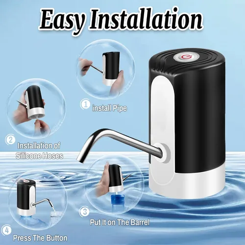 Vista 5 de Bomba de mesa de agua, bomba de agua eléctrica de portabilidad con cable de datos USB, bomba automática de botella de agua potable negra