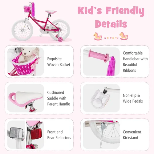 Vista 6 de BABY JOY Bicicleta para niñas, 12 pulgadas, 14 pulgadas, 16 pulgadas, 18 pulgadas, bicicleta para niños de 3 a 8 años con ruedas de entrenamiento
