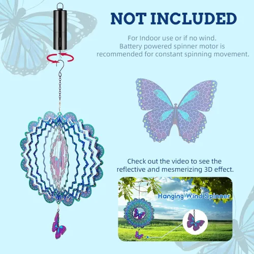 Vista 8 de DREAMYSOUL Hilandero de viento al aire libre de metal, 12 pulgadas de mariposa colgante de viento 3D escultura de viento para jardín al aire libre