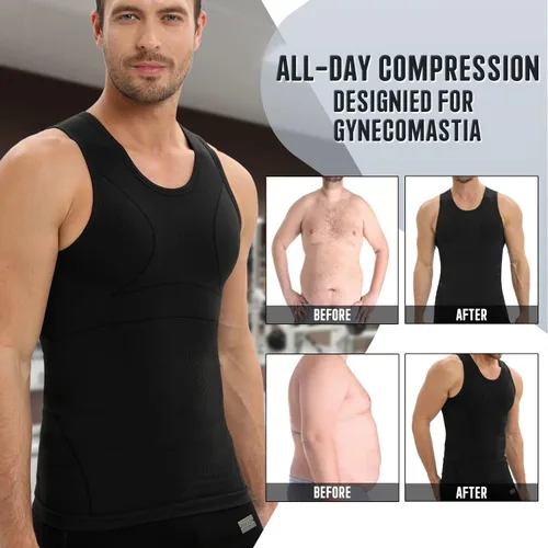 Vista 8 de PODFAN Camisa de compresión para hombre de ginecomastia, camiseta sin mangas adelgazante, chaleco moldeador de cuerpo para hombre, camisetas