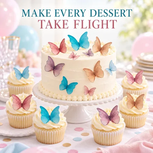 Vista 5 de Mariposas comestibles para decoración de pasteles, decoración comestible de arco iris para pasteles y cupcakes, mariposas de papel de oblea 5Colors-1
