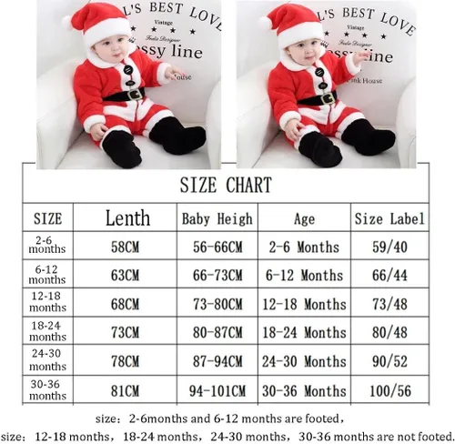 Vista 7 de QIAONIUNIU Disfraz de Papá Noel para bebé, traje de Navidad para niños pequeños