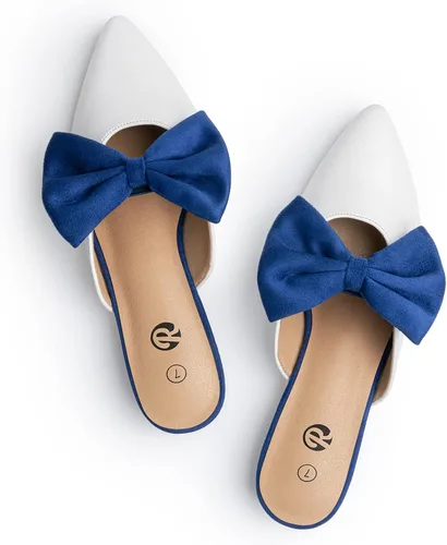 Vista 2 de Rekayla Sandalias planas para mujer, sandalias puntiagudas, cómodas sandalias con lazo para mujer, mocasines planos sin espalda, zapatos